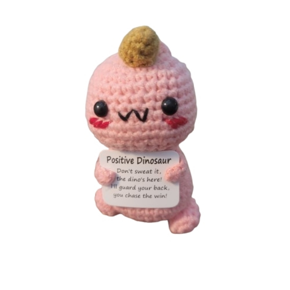 Crochet Dinosaur Plush Pink Brown Horn Emotional Support Dinosaur